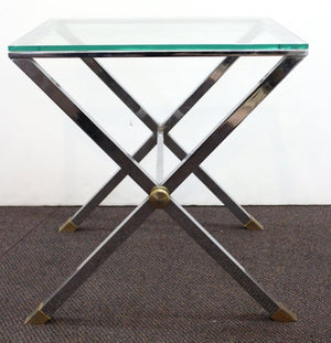 Modern Side Table with X-Base in Metal and Glass Top side (6719933022365)