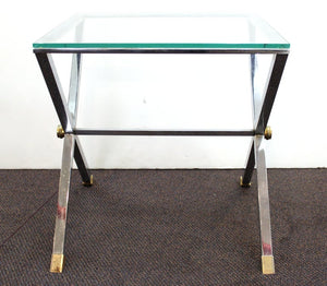 Modern Side Table with X-Base in Metal and Glass Top front  (6719933022365)