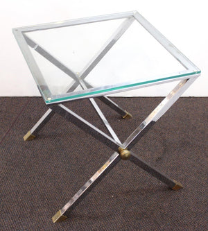 Modern Side Table with X-Base in Metal and Glass Top perspective (6719933022365)