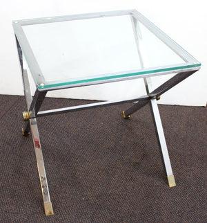 Modern Side Table with X-Base in Metal and Glass Top top (6719933022365)