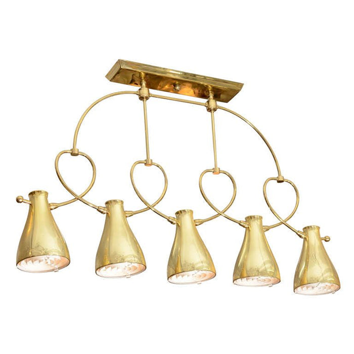 Modernist Brass Five-Light Chandelier with Circular Detailing