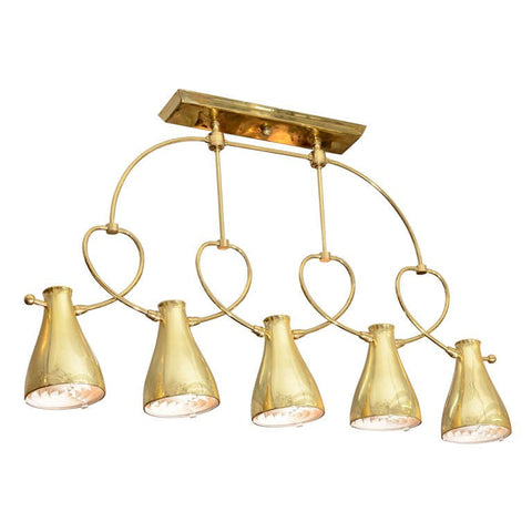Modernist Brass Five-Light Chandelier with Circular Detailing