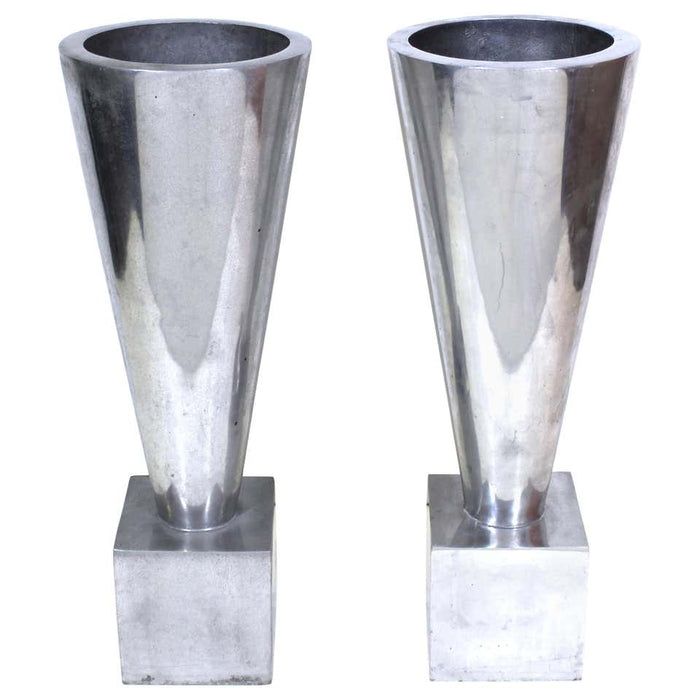 Modernist Cast Aluminum Conical Shape Urns