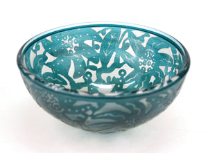 Modernist Studio Art Glass Bowl with Floral Pattern top (6719853854877)