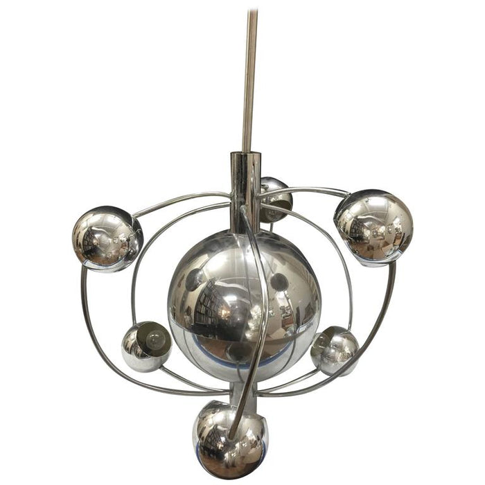 Modernist Italian Chrome Celestial Multi Sphere Chandelier
