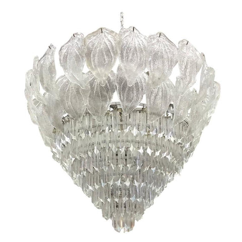 Monumental Murano Glass Leaf and Prism Chandelier