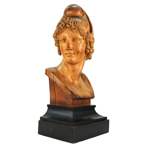 Neoclassical Head of Paris Wood Sculpture After Antonio Canova