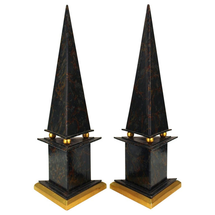 Neoclassical Style Obelisks in Marbled Paper and Gold Foil