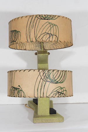 Abstract Midcentury Table Lamps with Round Fiberglass Shades (6719612584093)