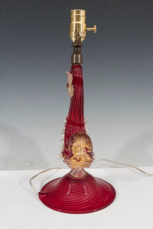 Hollywood Regency Style Red Murano Glass Fish Lamp Attributed to Barovier e Toso (6719608324253)