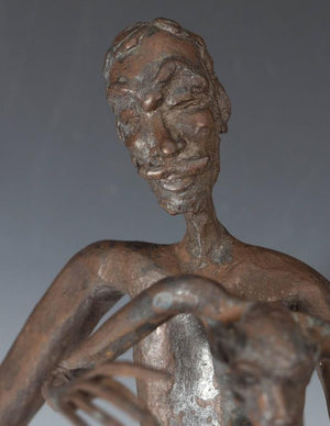 Expressionist Bronze Sculpture by Jean Marc of a Man and Monkey on Base (6719650857117)