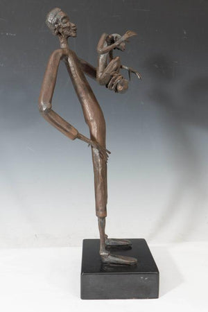Expressionist Bronze Sculpture by Jean Marc of a Man and Monkey on Base (6719650857117)