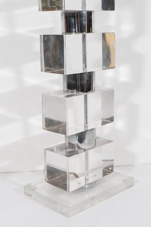Stacked Geometric Lamp in Lucite and Chrome (6719587811485)