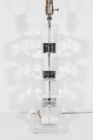 Stacked Geometric Lamp in Lucite and Chrome (6719587811485)