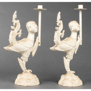 Painted Bronze Kinnara or Harpy Candlesticks (6720024707229)