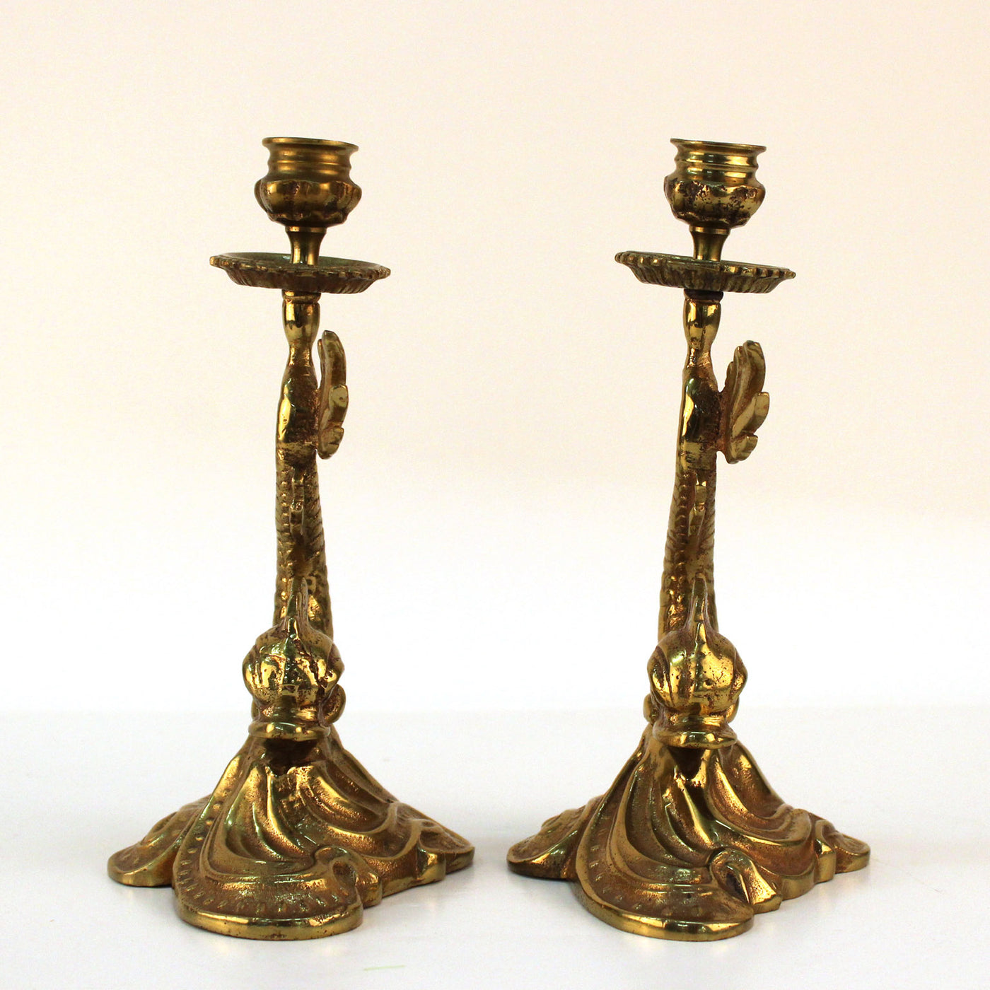 Pair of Brass Dolphin Candlestick Holders-NYShowplace
