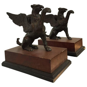 Neoclassical Style Bronze Griffin Sculptural Bookends (6719811322013)