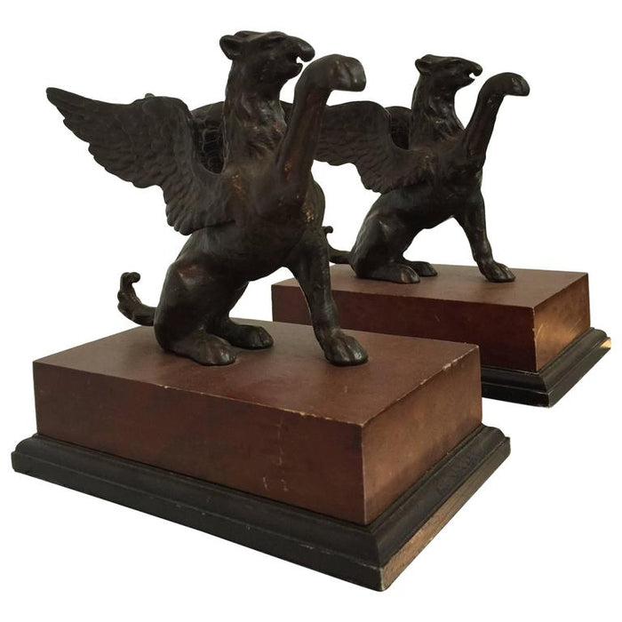 Neoclassical Style Bronze Griffin Sculptural Bookends