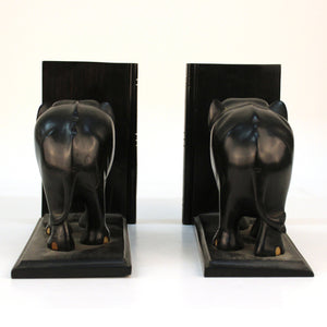 Pair of Carved Ebony Elephant Bookends (6719774490781)