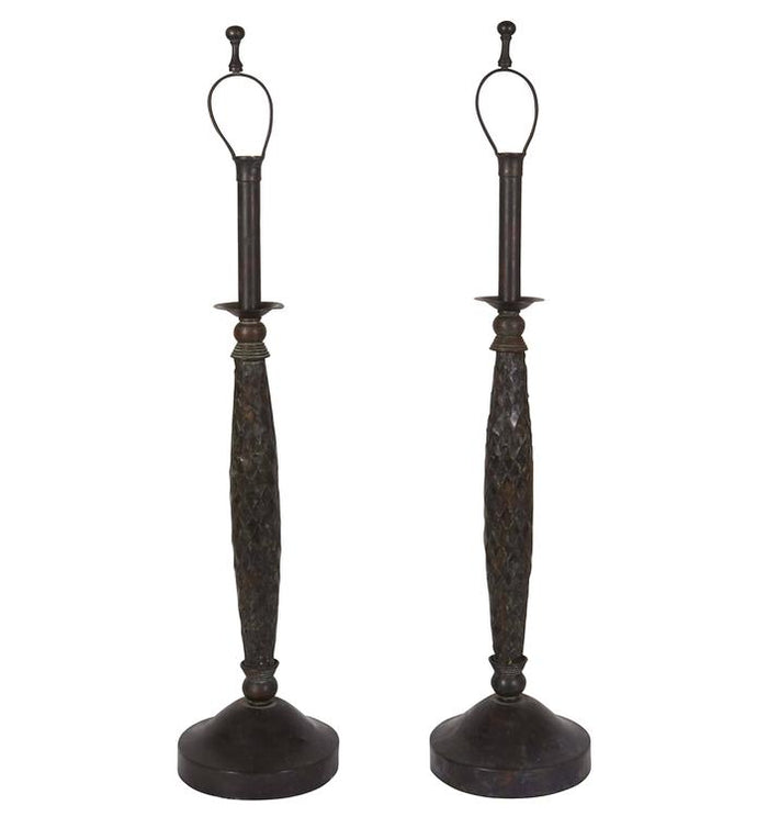 Maitland-Smith Woven Copper Candlestick Lamps, Pair