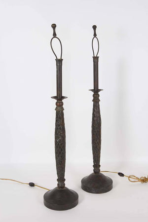 Maitland-Smith Woven Copper Candlestick Lamps, Pair (6719685591197)