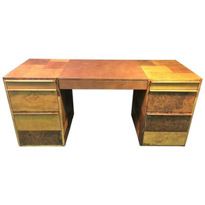 Paul Evans Patchwork Burled Wood and Leather Desk
