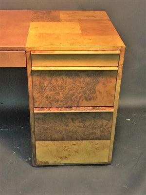 Paul Evans Patchwork Burled Wood and Leather Desk