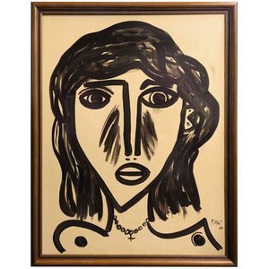 Peter Keil Mid-Century Modern 'Abstract Face' Oil on Canvas Painting open (6719848382621)