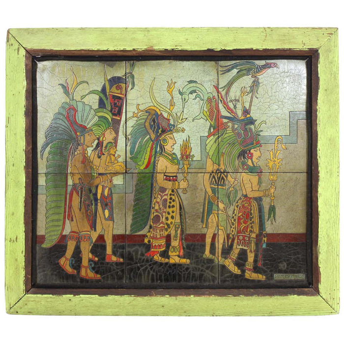 Pieter Mijer Art Deco Mayan Procession on Lacquered Carved Wood Panels