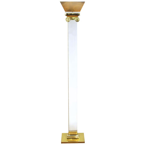 Postmodern Ionic Column Floor Lamp in Brass and Lucite