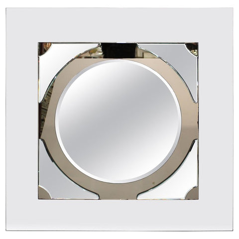 Postmodern Round Mirror on Rectangular Glass Frame
