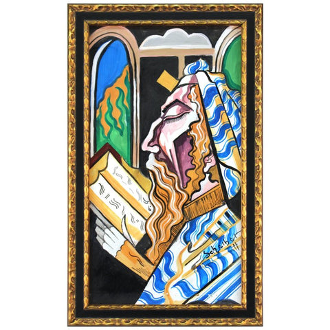 Rabbinical Judaica Expressionist Portrait Painting Attributed to Hugo Scheiber