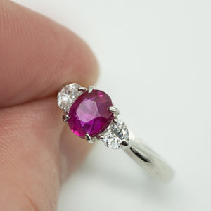 Ring in Platinum with a GIA Certified Natural Burma Ruby and Two Diamonds Detail 2 (6719957860509)