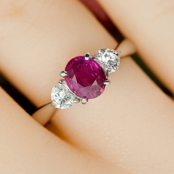 Ring in Platinum with a GIA Certified Natural Burma Ruby and Two Diamonds