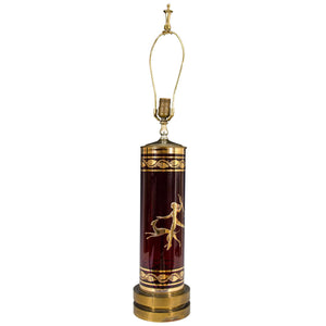 Table Lamp in Ruby Colored Glass with Classically Inspired Design Depicting a Woman and Dog (6719578833053)