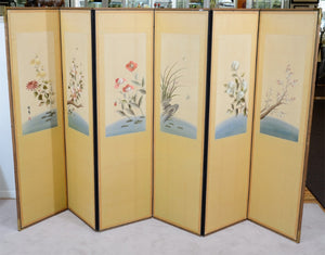 Art Deco Era Six-Panel Screen with Embroidered Floral Motif (6719677202589)