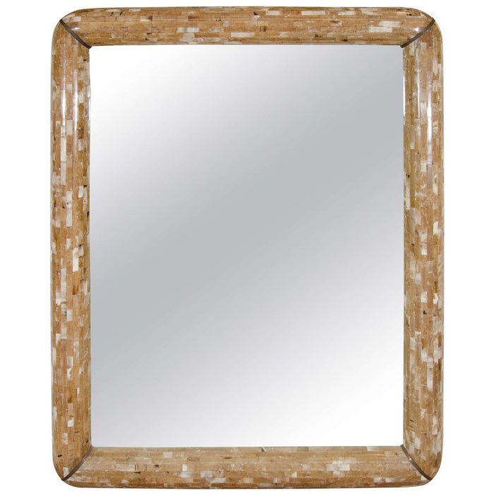 Modern Tessellated Horn Wall Mirror with Bronze Accents