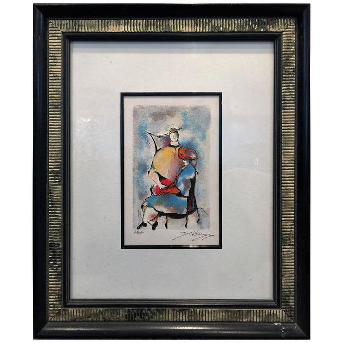 Abstract Signed Lithograph of Seated Women