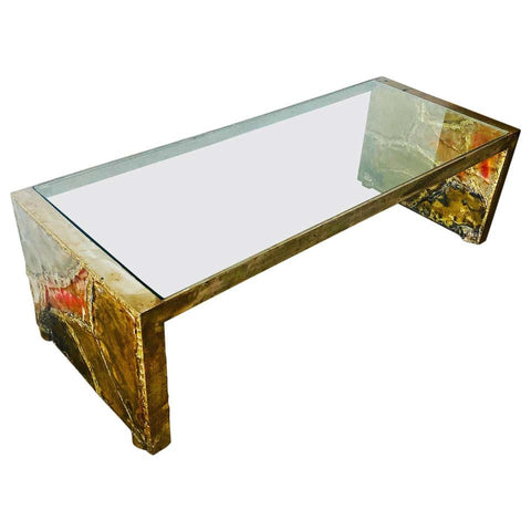 Silas Seandel Brutalist Modern Coffee Table in Mixed Metal and Glass
