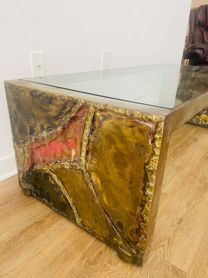 Silas Seandel Brutalist Modern Coffee Table in Mixed Metal and Glass (6720018022557)