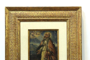 Spanish Colonial Saint and Angel Oil on Panel Painting (6719967428765)