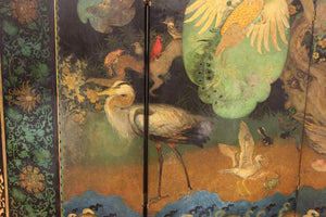 Stuart Travis Art Deco Painted Asian Style Folding Screen with Bird Scenery (6719882559645)