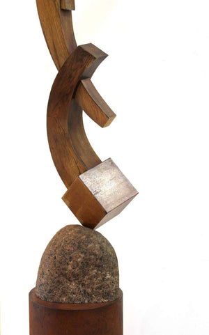 Terrence Karpowicz Postmodern Abstract Wood Sculpture on Stone and Metal Base (6720007241885)