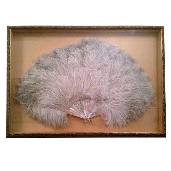 Tiffany & Company Ostrich Feathers and Mother-of-Pearl Fan in Silver Leaf Frame