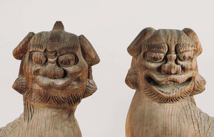 Japanese Momoyama Carved Wooden Shinto Temple Lion Dog Figures (6720003014813)