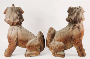 Japanese Momoyama Carved Wooden Shinto Temple Lion Dog Figures