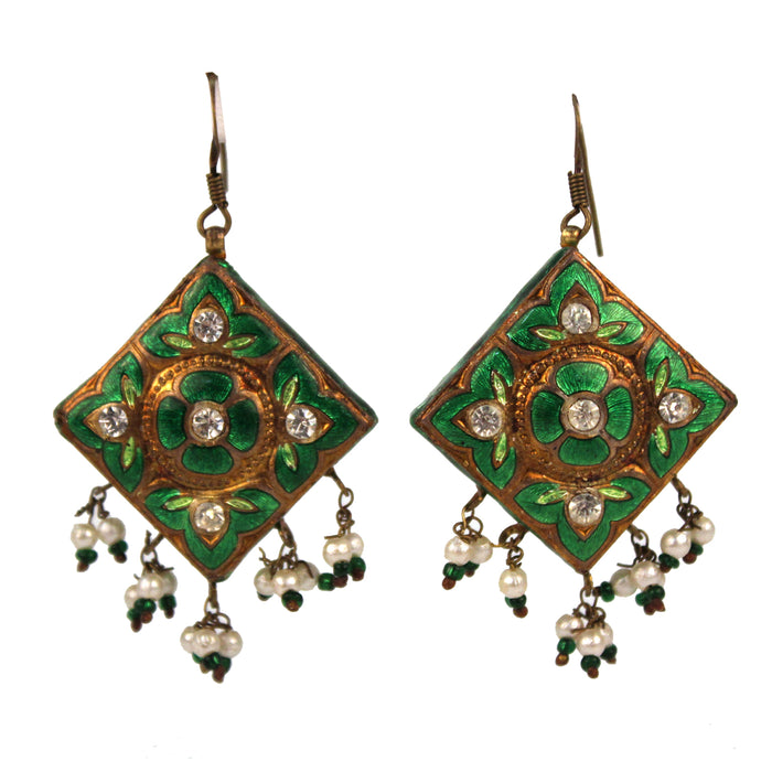 Victorian Earrings in Gold Foil and Enamel With Paste