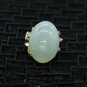 Vintage Ring in Gold with Oval Jadeite and Diamonds Top View (6719959662749)