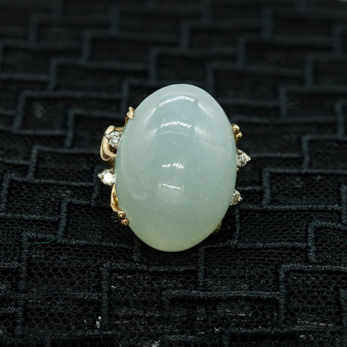 Vintage Ring in Gold with Oval Jadeite and Diamonds