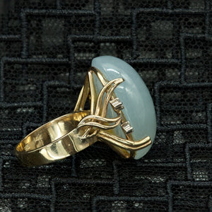 Vintage Ring in Gold with Oval Jadeite and Diamonds Band 2 (6719959662749)